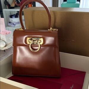 Salvatore Ferragamo Tan Leather Satchel with Gold Hardware